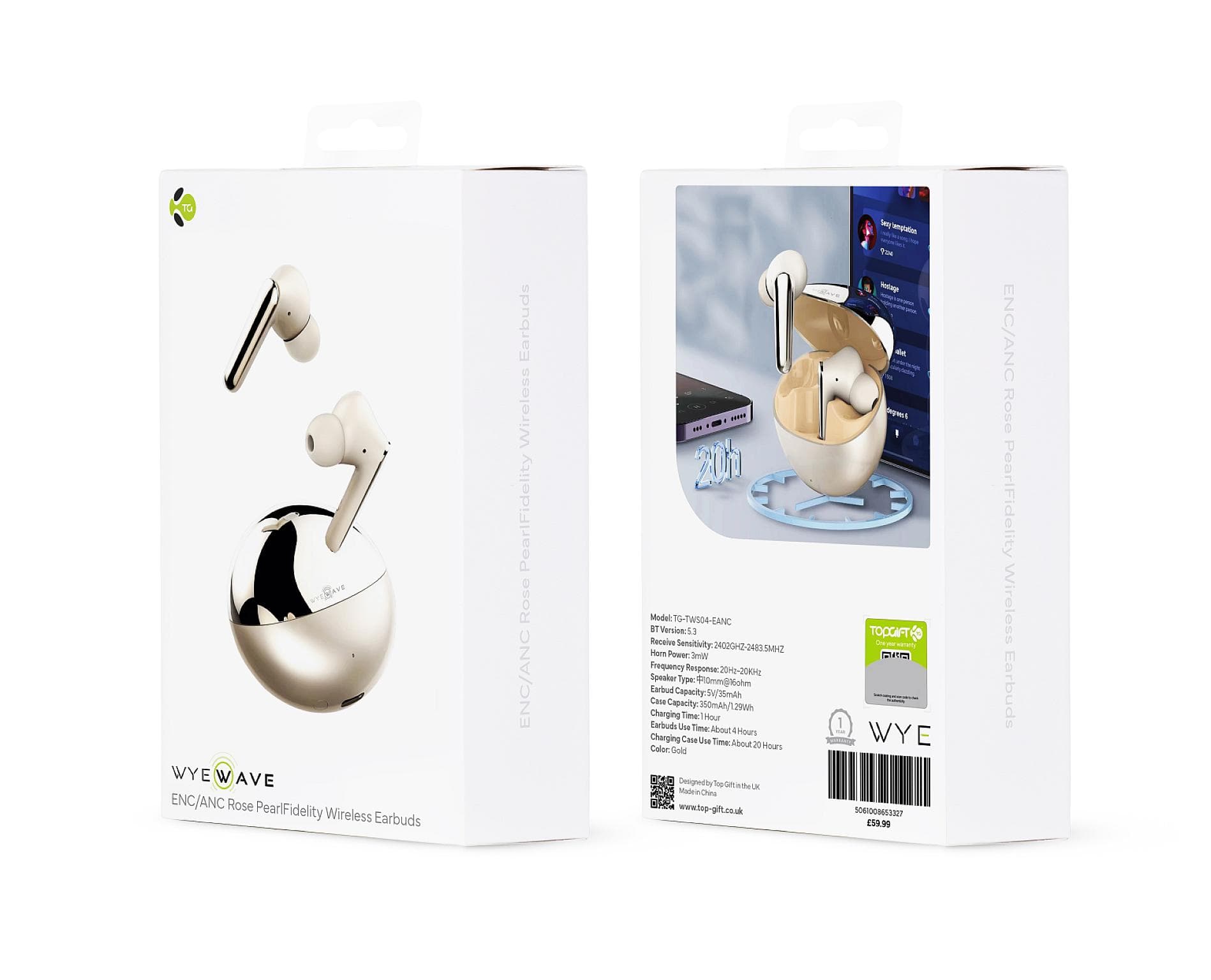 WYE TWS04  Rose Pearl Fidelity Wireless Earbuds